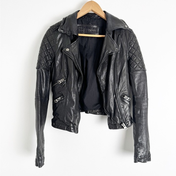 Rare Zara Black Lamb Leather Biker Moto Jacket size S - Picture 2 of 6